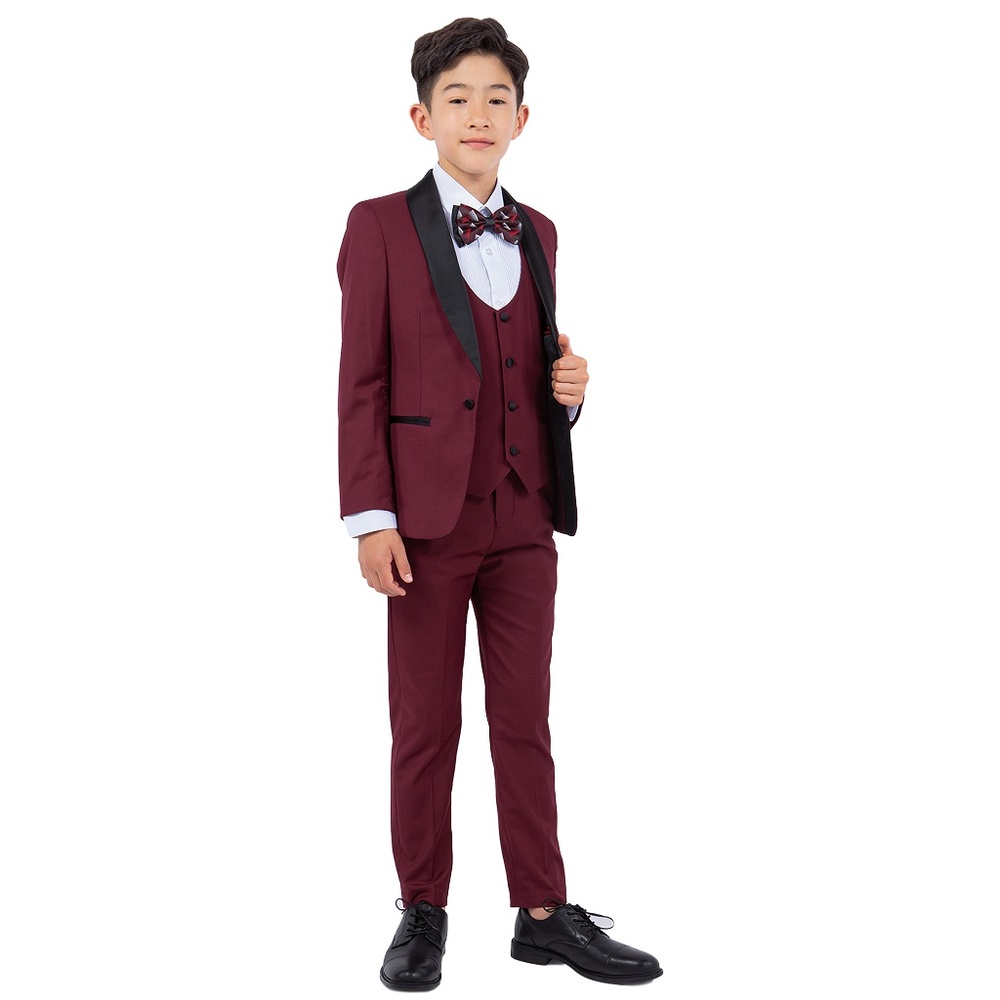 Solid Burgundy Shawl Lapel 5 Piece Stacy Adams Boy's Suit